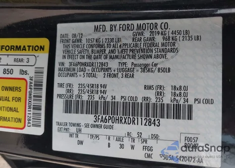 2013 Ford Fusion Se z USA, uszkodzony, nr VIN 3FA6P0HRXDR112843